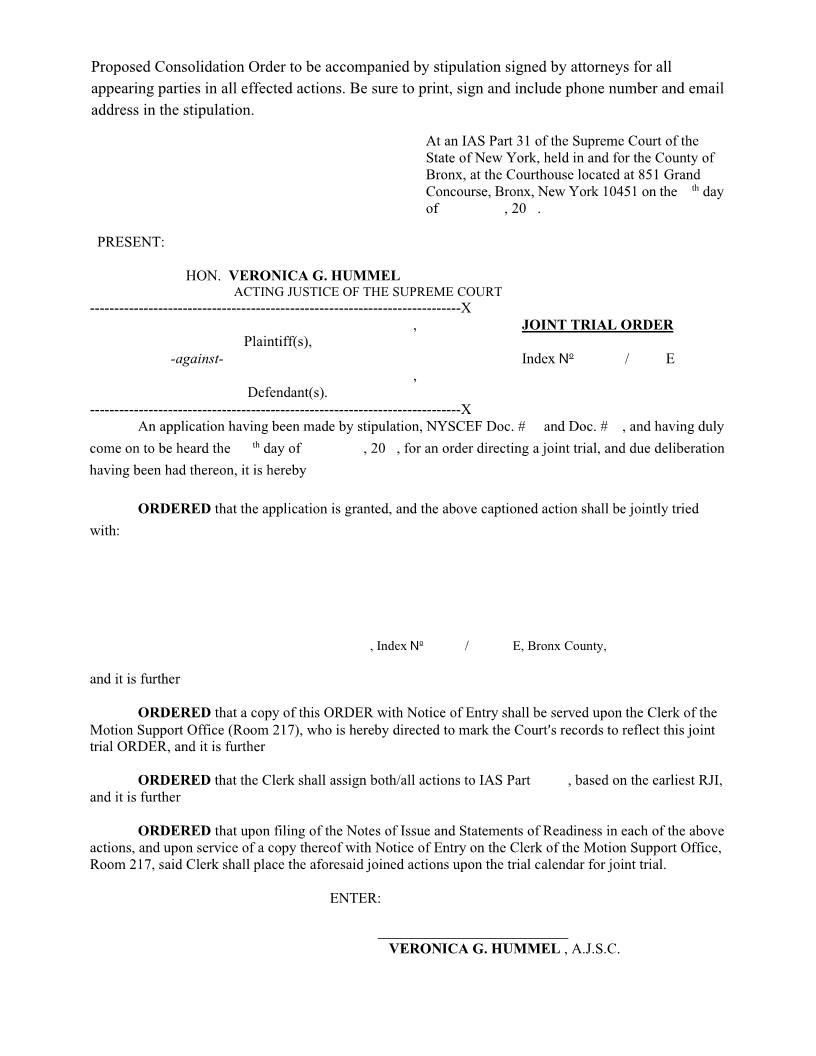 Joint Trial Order (Judge Hummel) | Pdf Fpdf Docx | New York