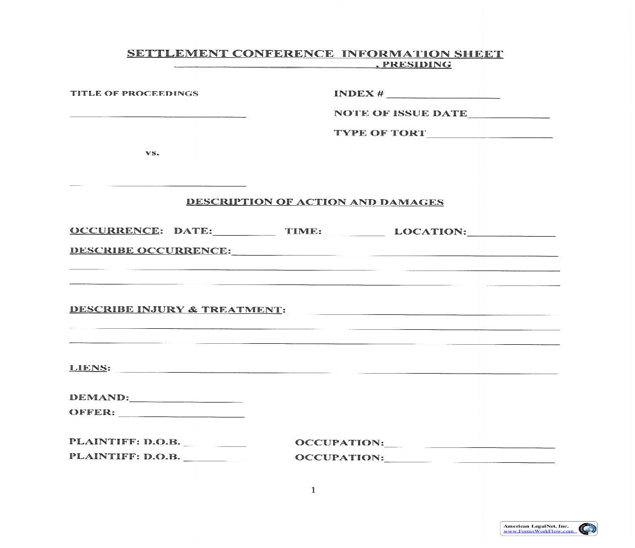 Settlement Conference Information Sheet | Pdf Fpdf Doc Docx | New York
