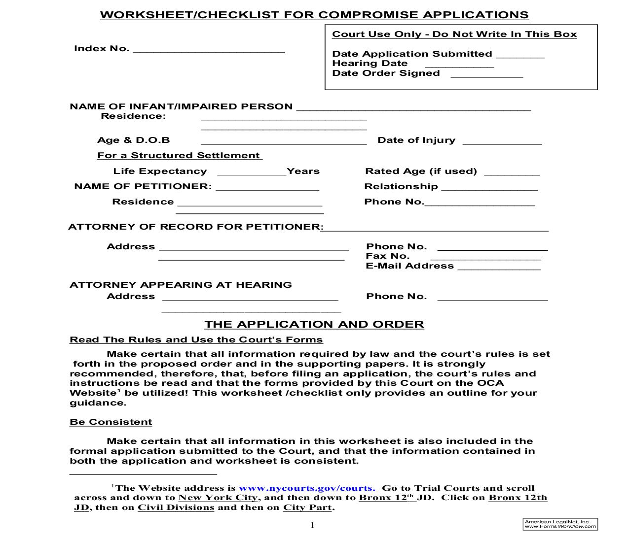 Worksheet- Checklist For Compromise Applications | Pdf Fpdf Doc Docx | New York