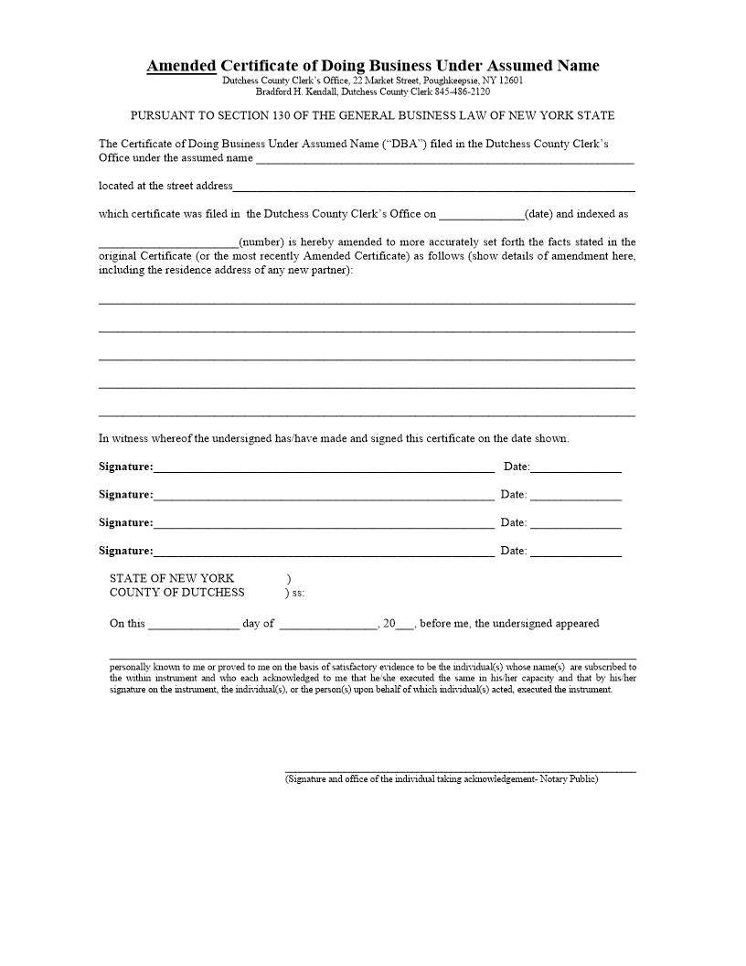 Amended Certificate Of Doing Business Under Assumed Name | Pdf Fpdf Docx | New York