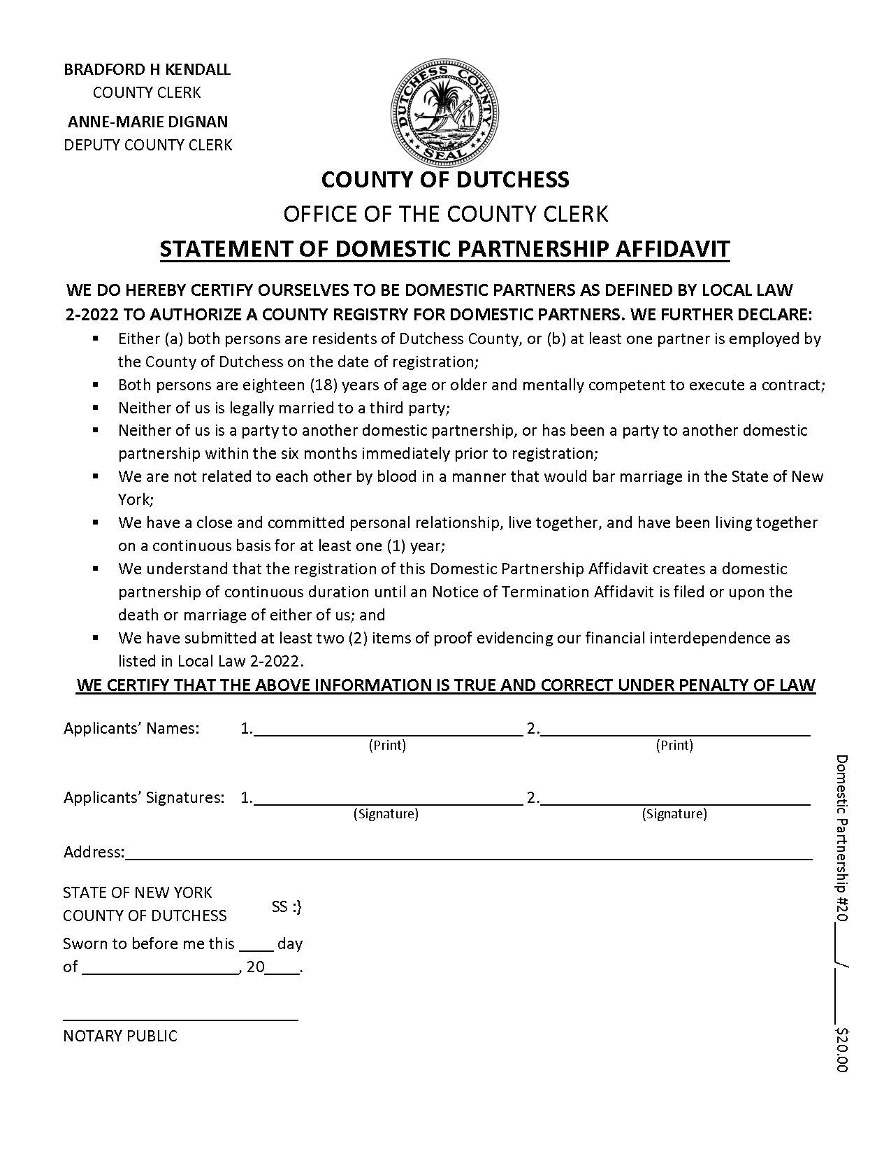 Statement Of Domestic Partnership Affidavit | Pdf Fpdf Docx | New York