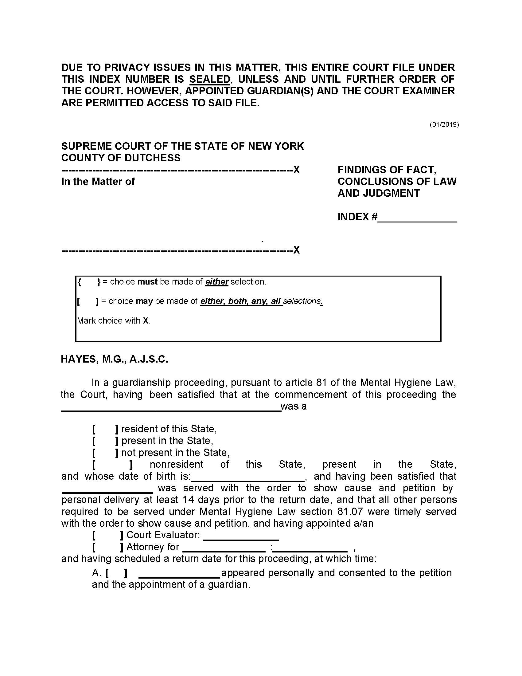 Findings Of Fact Conclusions Of Law And Judgment (Judge Hayes) {DUT-FFCLJ} | Pdf Fpdf Docx | New York