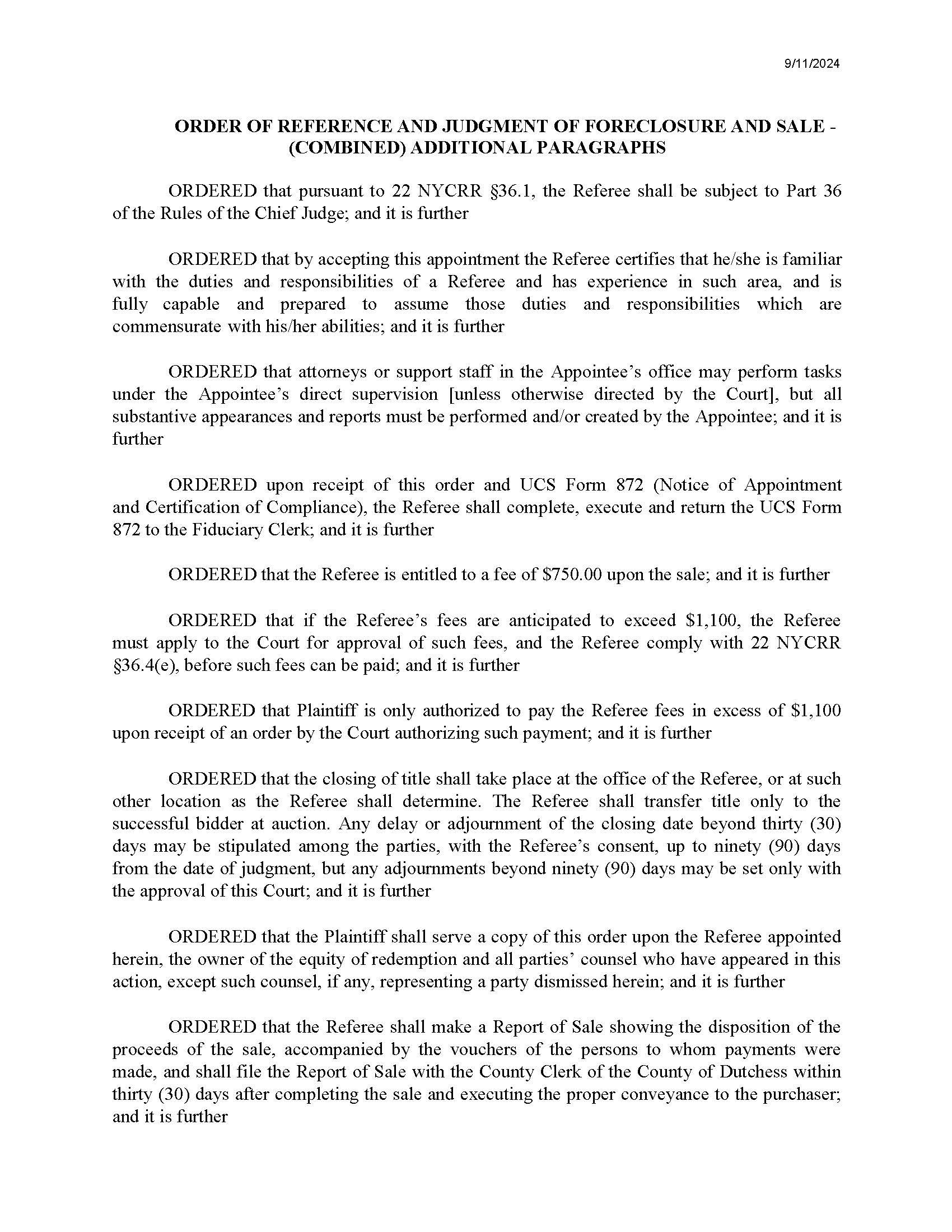Order Of Reference - Judgment Of Foreclosure - Sale - Additional Paragraphs (Judge Acker) | Pdf Fpdf Docx | New York