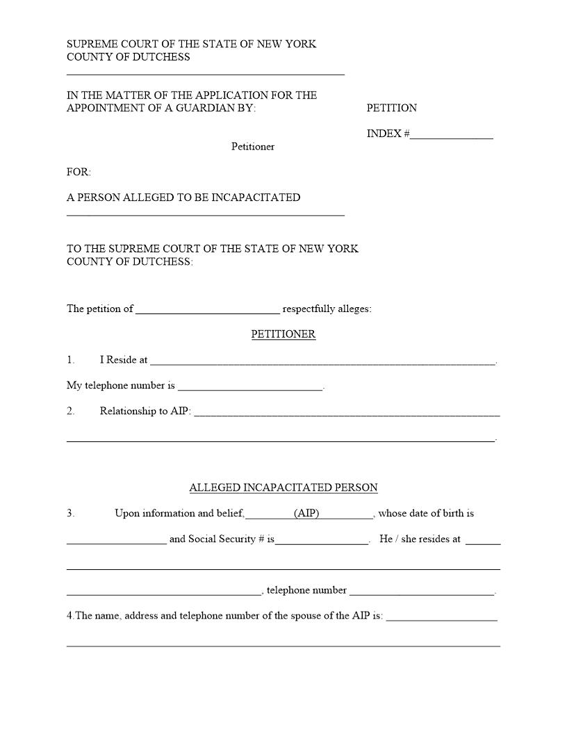 Petition (For Guardian - Article 81 Proceeding - Judge Hayes) | Pdf Fpdf Docx | New York