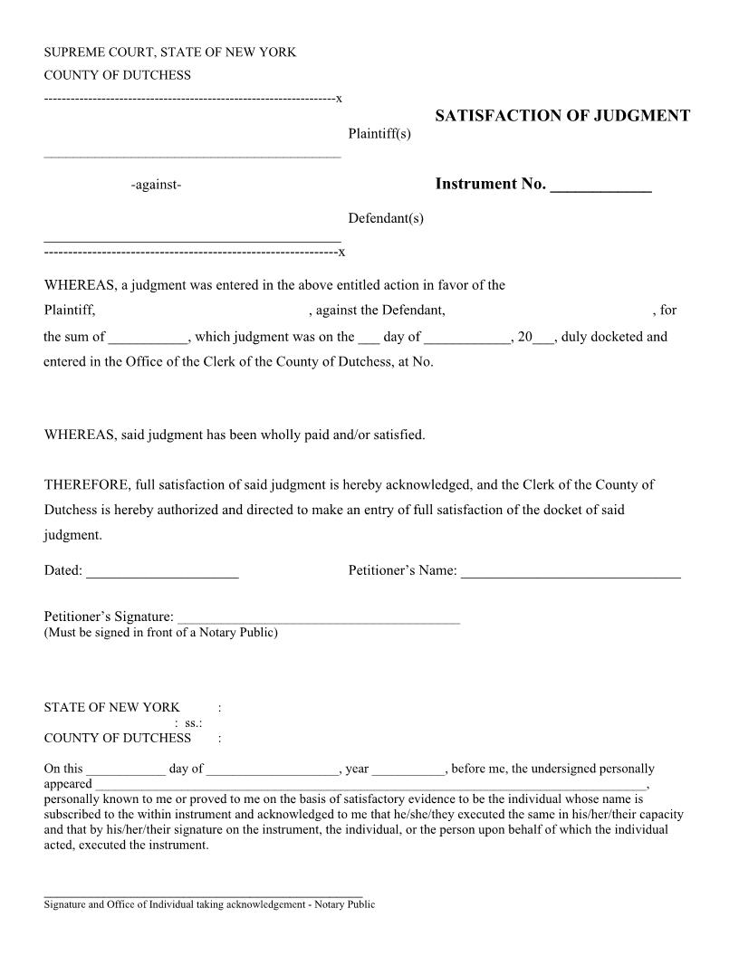Satisfaction Of Judgment {Dut SoJ} | Pdf Fpdf Docx | New York