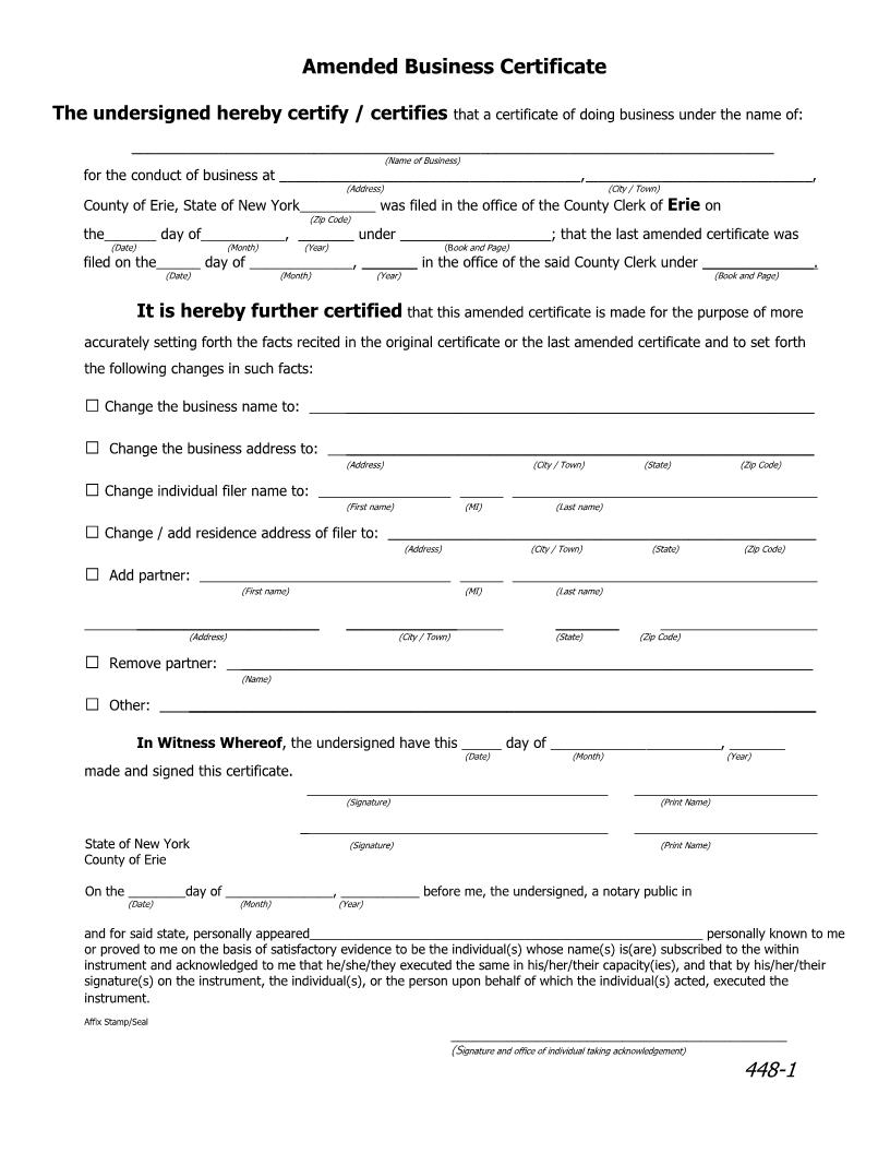Amended Business Certificate | Pdf Fpdf Docx | New York