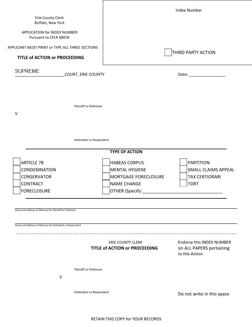 Application For Index Number (Civil) {Eri AIN-C} | Pdf Fpdf Docx | New York