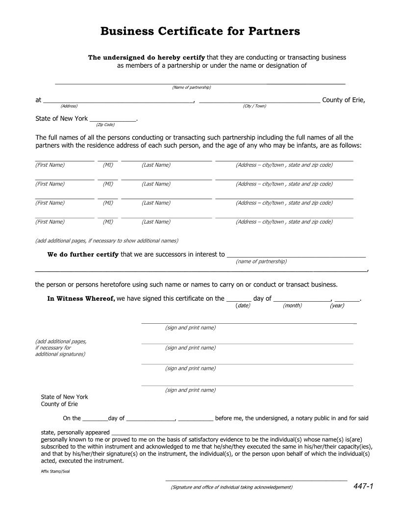 Business Certificate For Partners | Pdf Fpdf Docx | New York