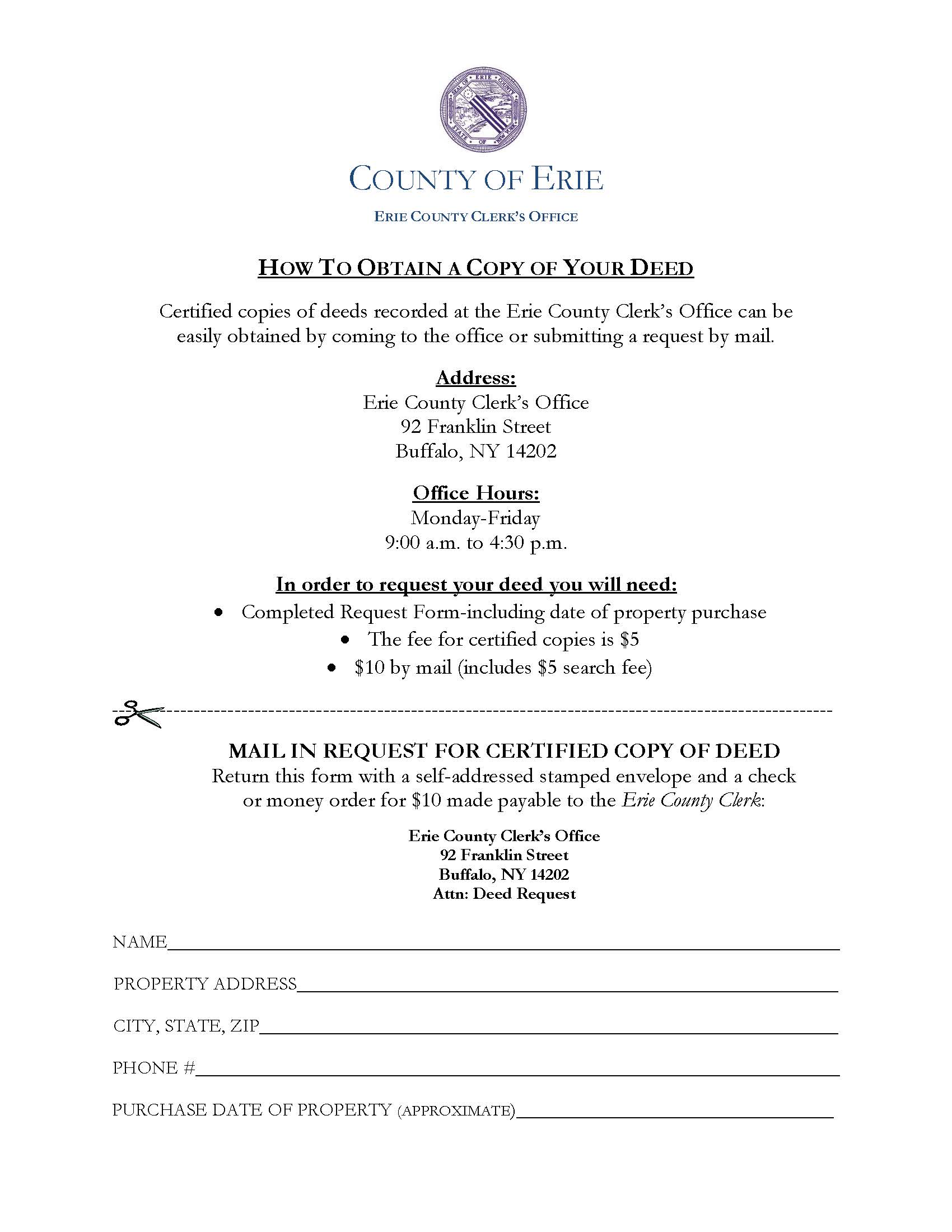 Request For Certified Copy Of Deed | Pdf Fpdf Docx | New York