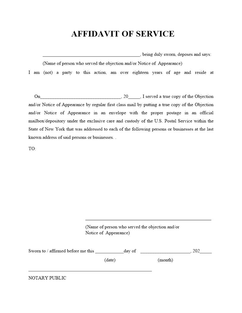 Affidavit Of Service (Objections Notice Of Appearance) (Surrogates Court - Kings) | Pdf Fpdf Docx | New York