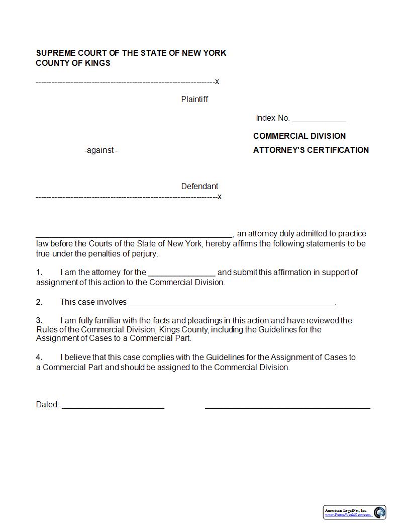 Commercial Division Attorneys Certification | Pdf Fpdf Docx | New York