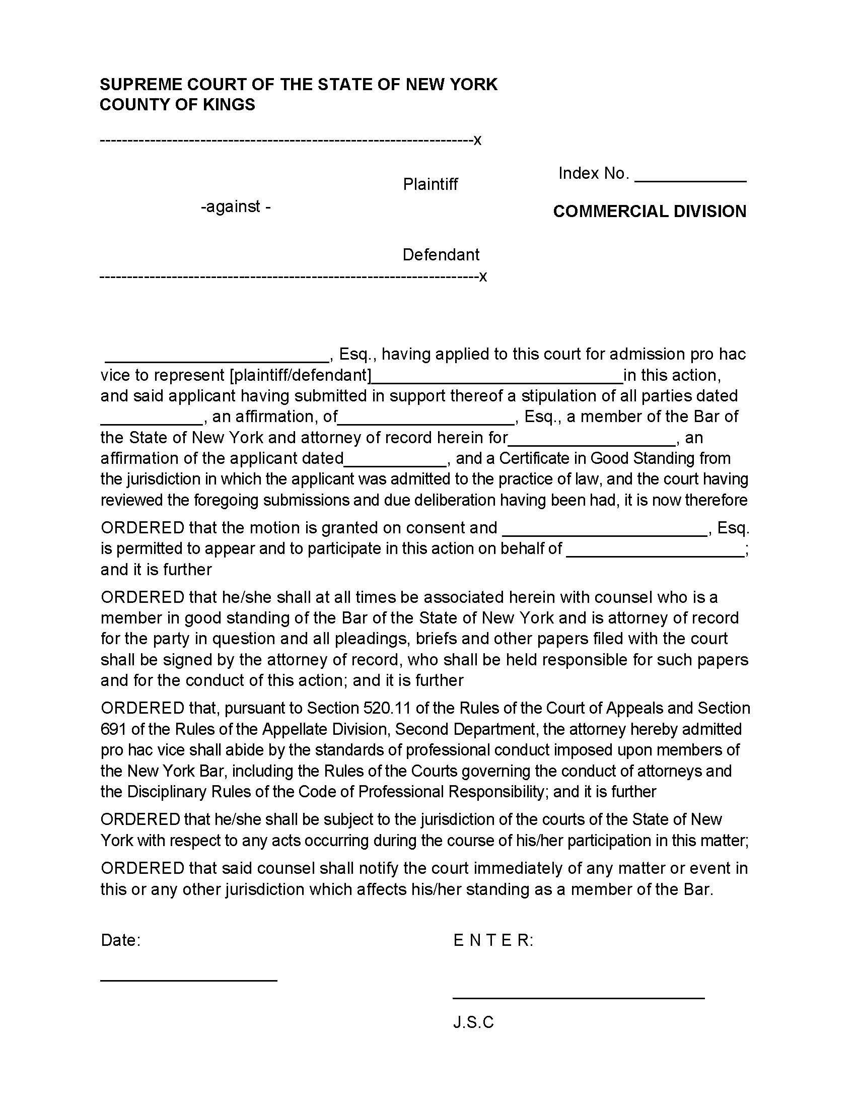 Proposed Order On Pro Hac Vice Application (Judge Boddie) | Pdf Fpdf Docx | New York
