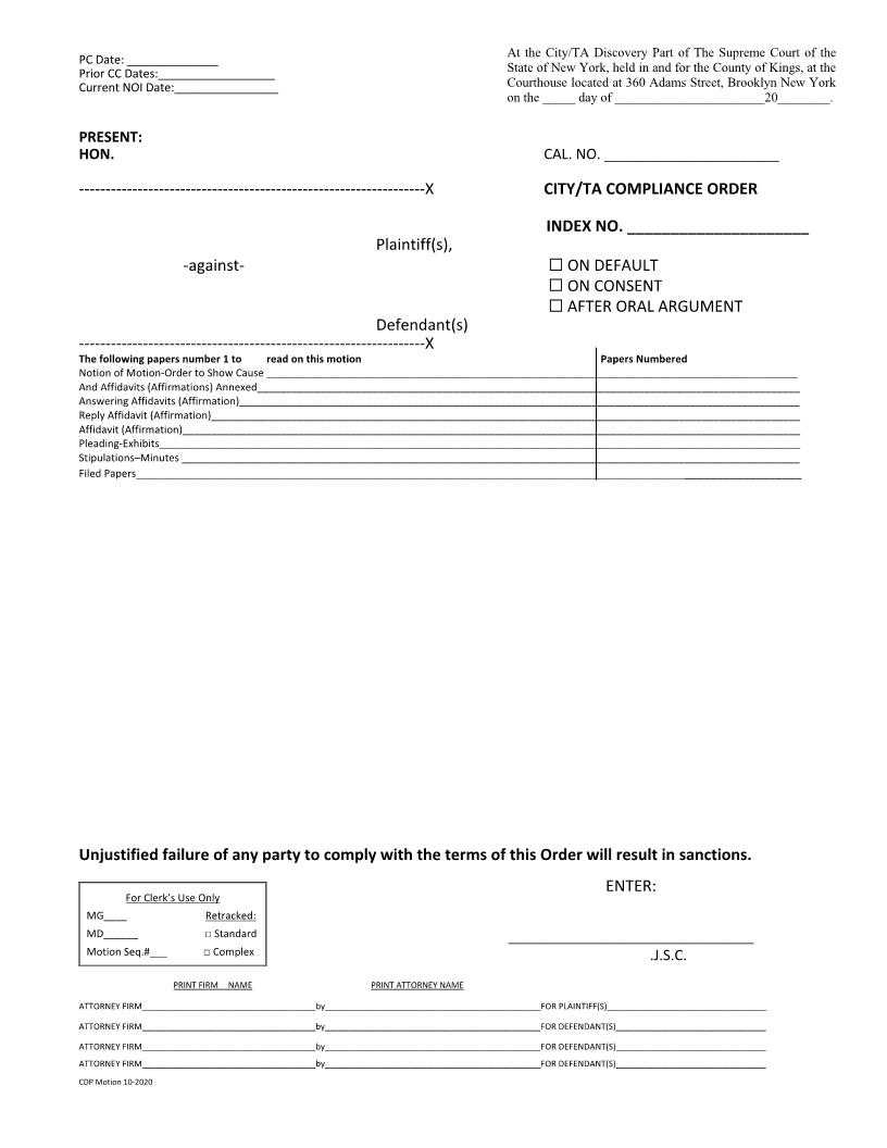 City-TA Compliance (Motion) Order | Pdf Fpdf Docx | New York