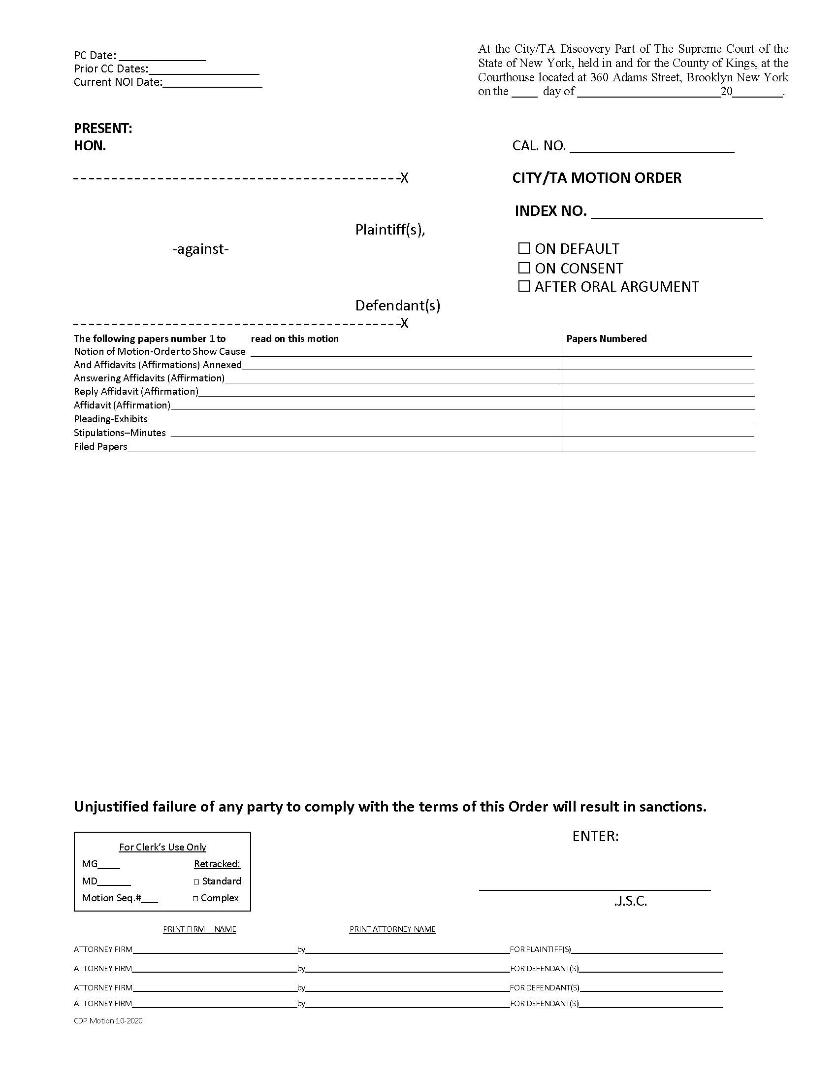 City-TA Motion Order {KIN CTAMO} | Pdf Fpdf Docx | New York