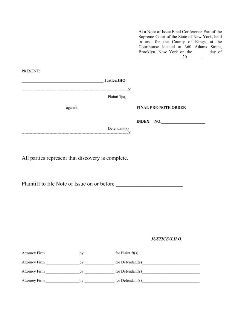 Final Conference Part Discovery Complete FIle Note Of Issue | Pdf Fpdf Docx | New York