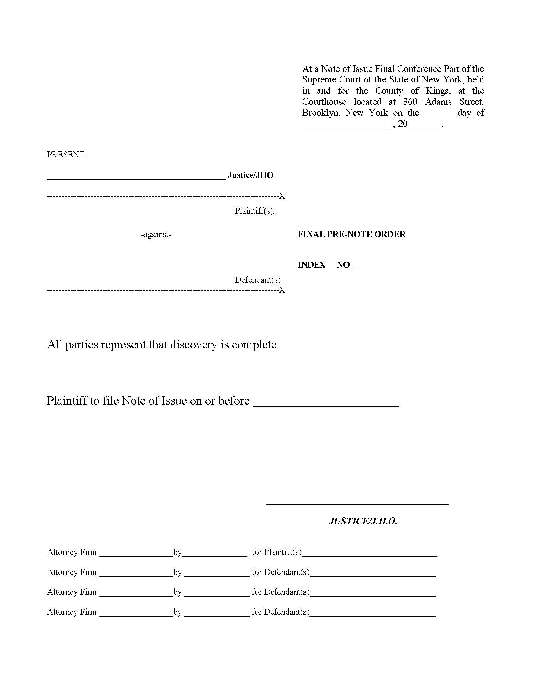 Final Pre-Note Order {2JD FPNO} | Pdf Fpdf Docx | New York