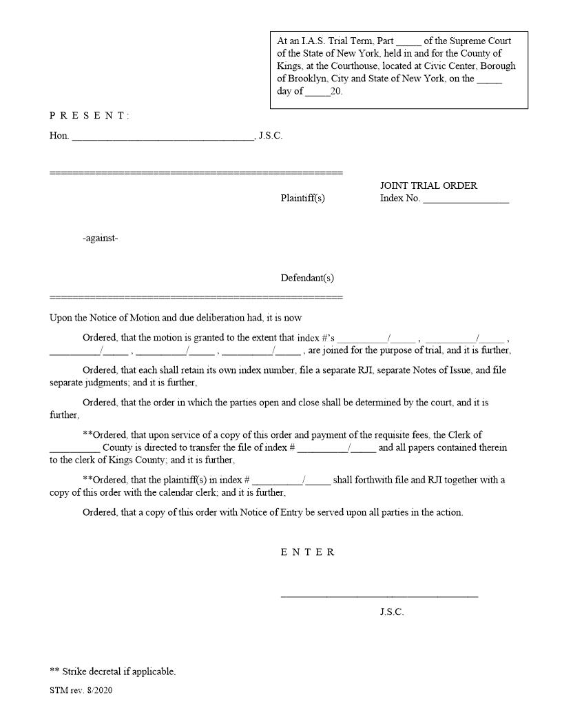 Joint Trial Order | Pdf Fpdf Docx | New York