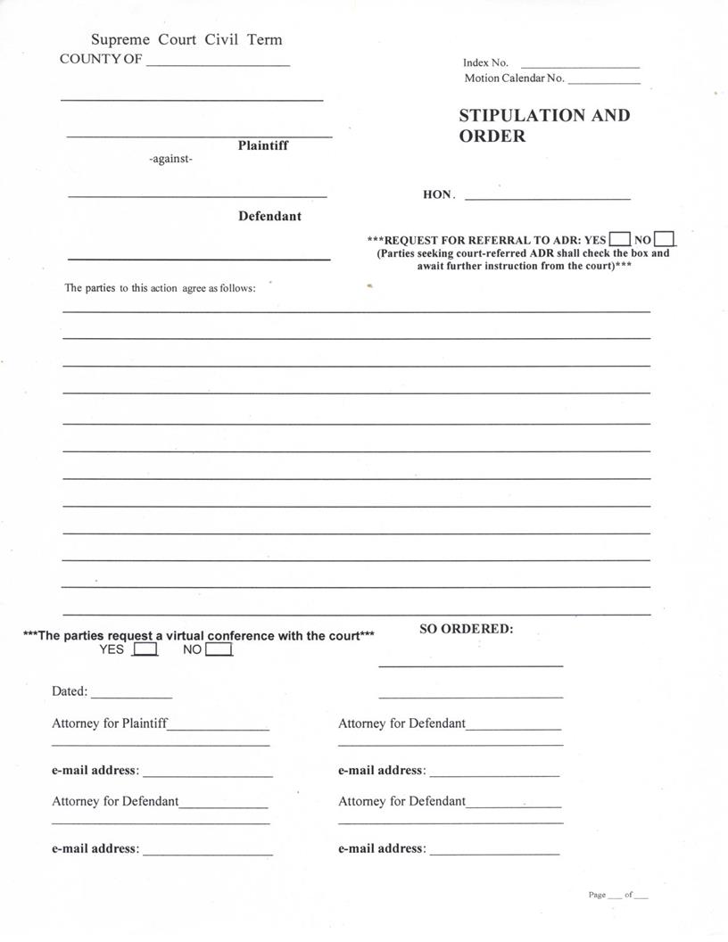 Stipulation-Order Preliminary Conference Stipulation-Order Medical Dental Podiatric Malpractice | Pdf Fpdf Docx | New York