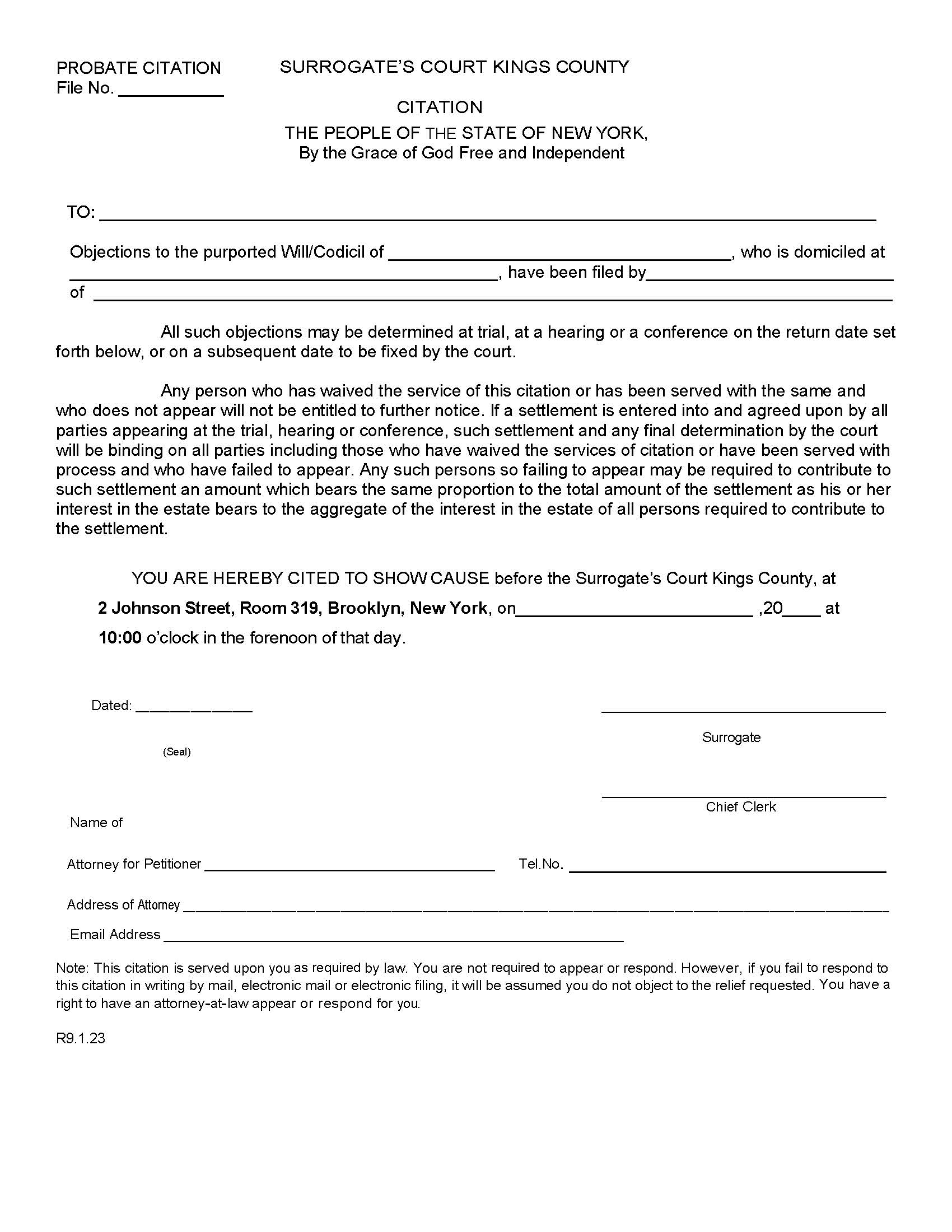 1411 Probate Citation {KIN 1411PC} | Pdf Fpdf Docx | New York