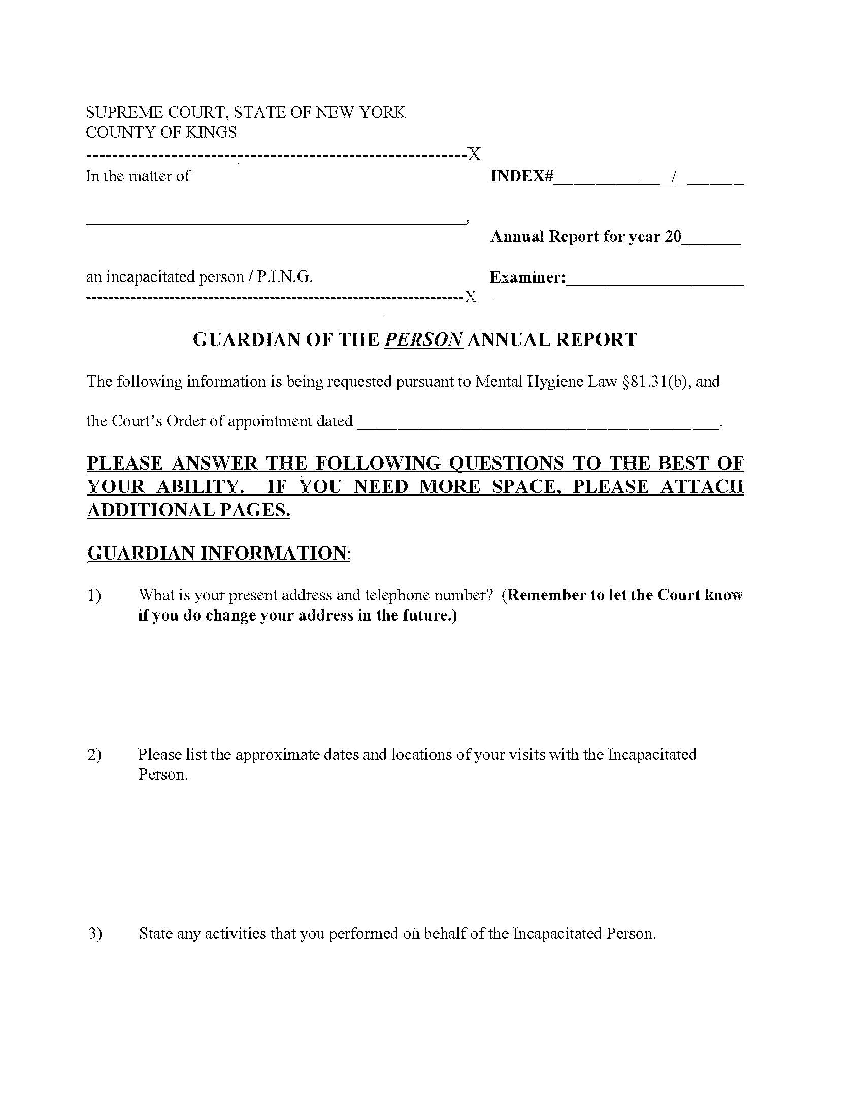 Guardian Of The Person Annual Report | Pdf Fpdf Docx | New York