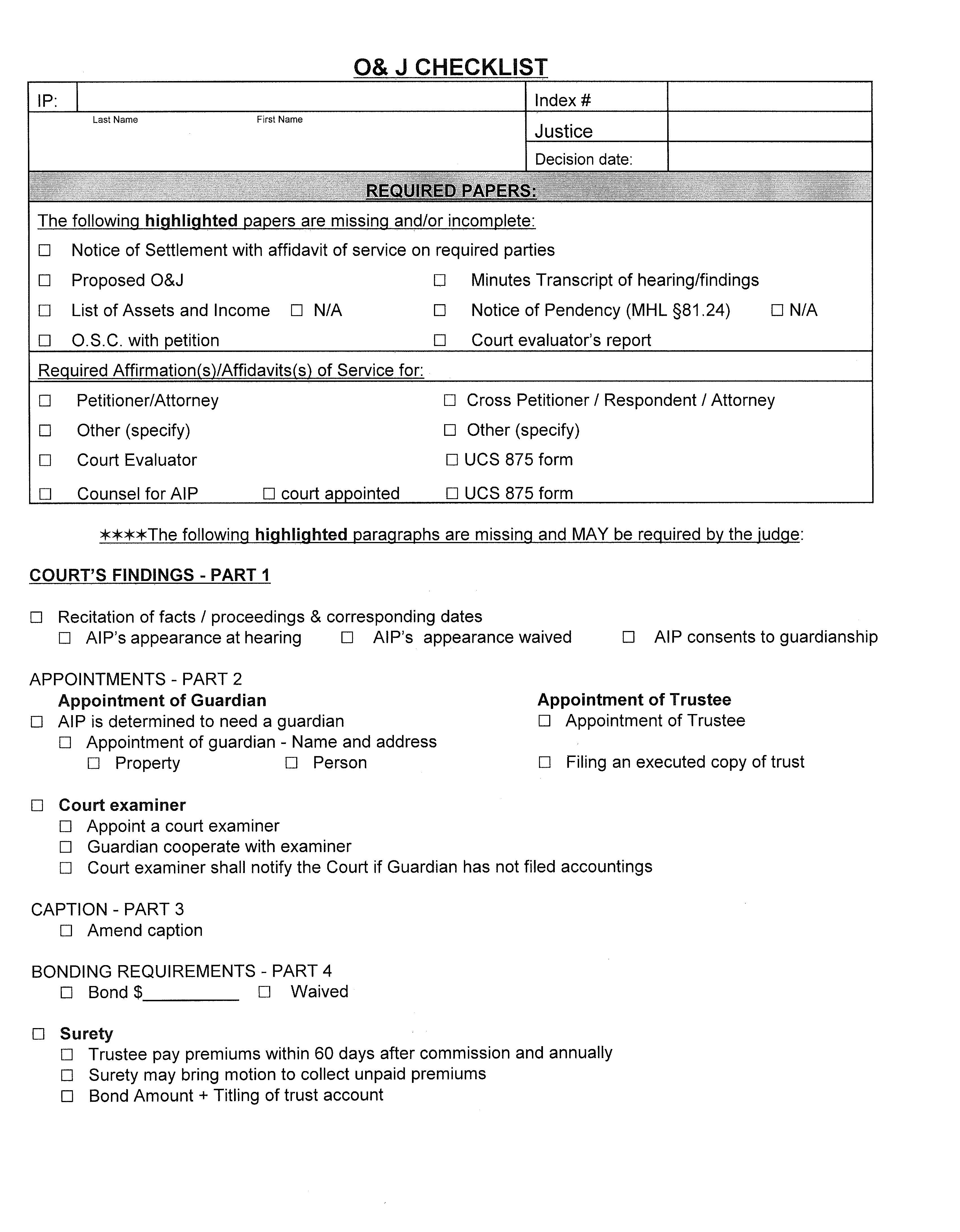 Guardianship Order And Judgment Checklist | Pdf Fpdf Docx | New York