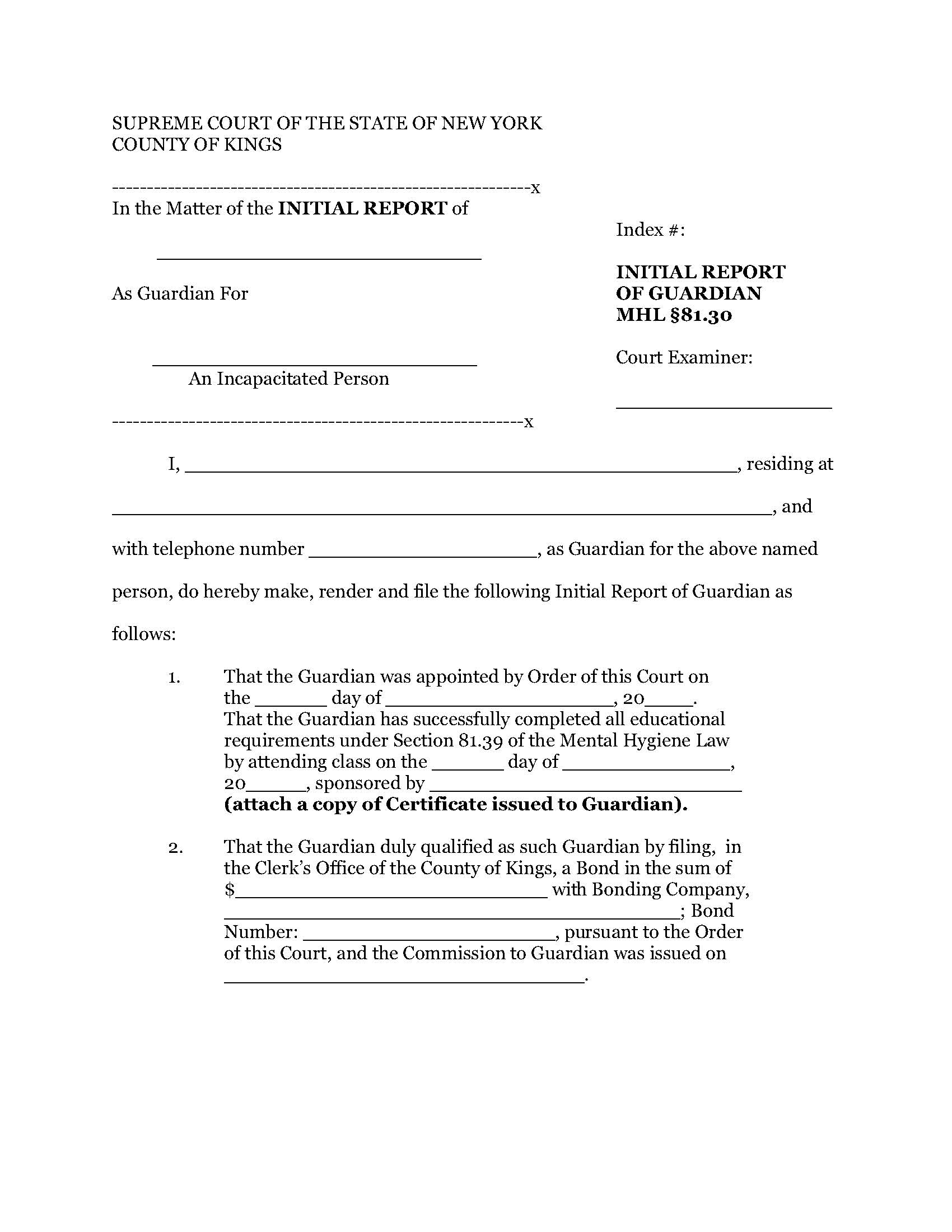 Initial Report Of Guardian | Pdf Fpdf Docx | New York