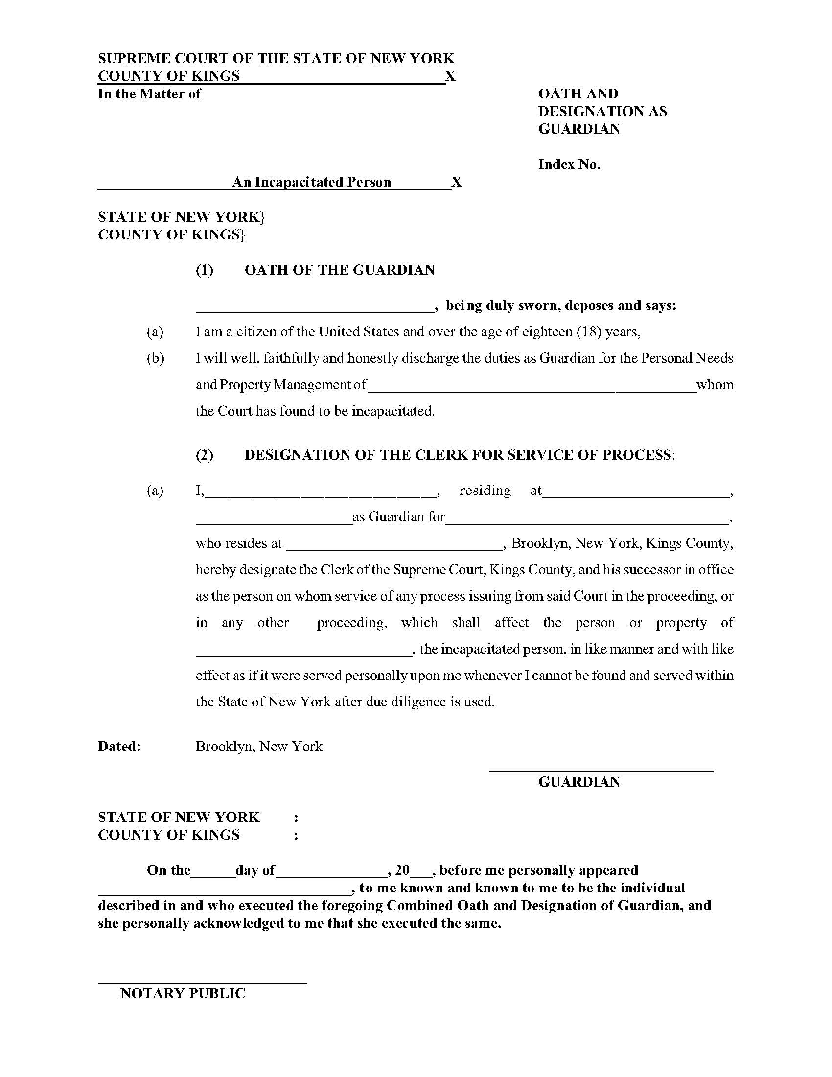 Oath And Designation Of Guardian | Pdf Fpdf Docx | New York