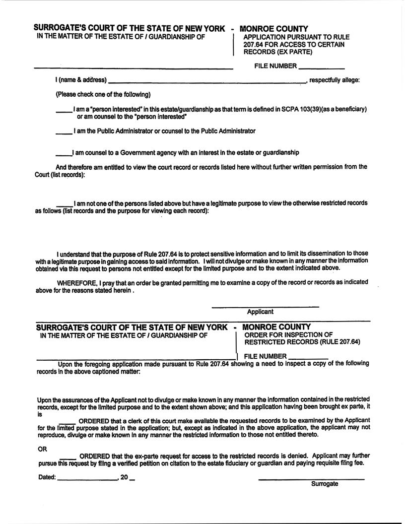 Application And Order For Access To Certain Records (Ex Parte) | Pdf Fpdf Docx | New York