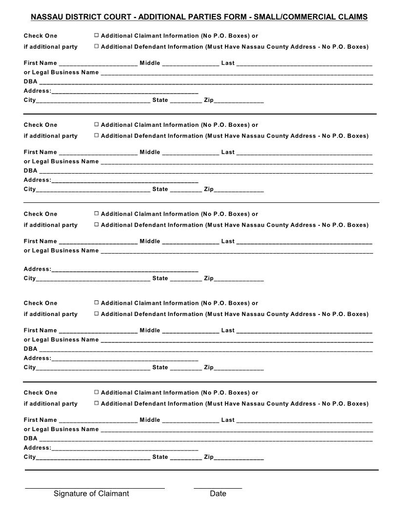 Additional Parties Form - Small-Commercial Claims | Pdf Fpdf Docx | New York