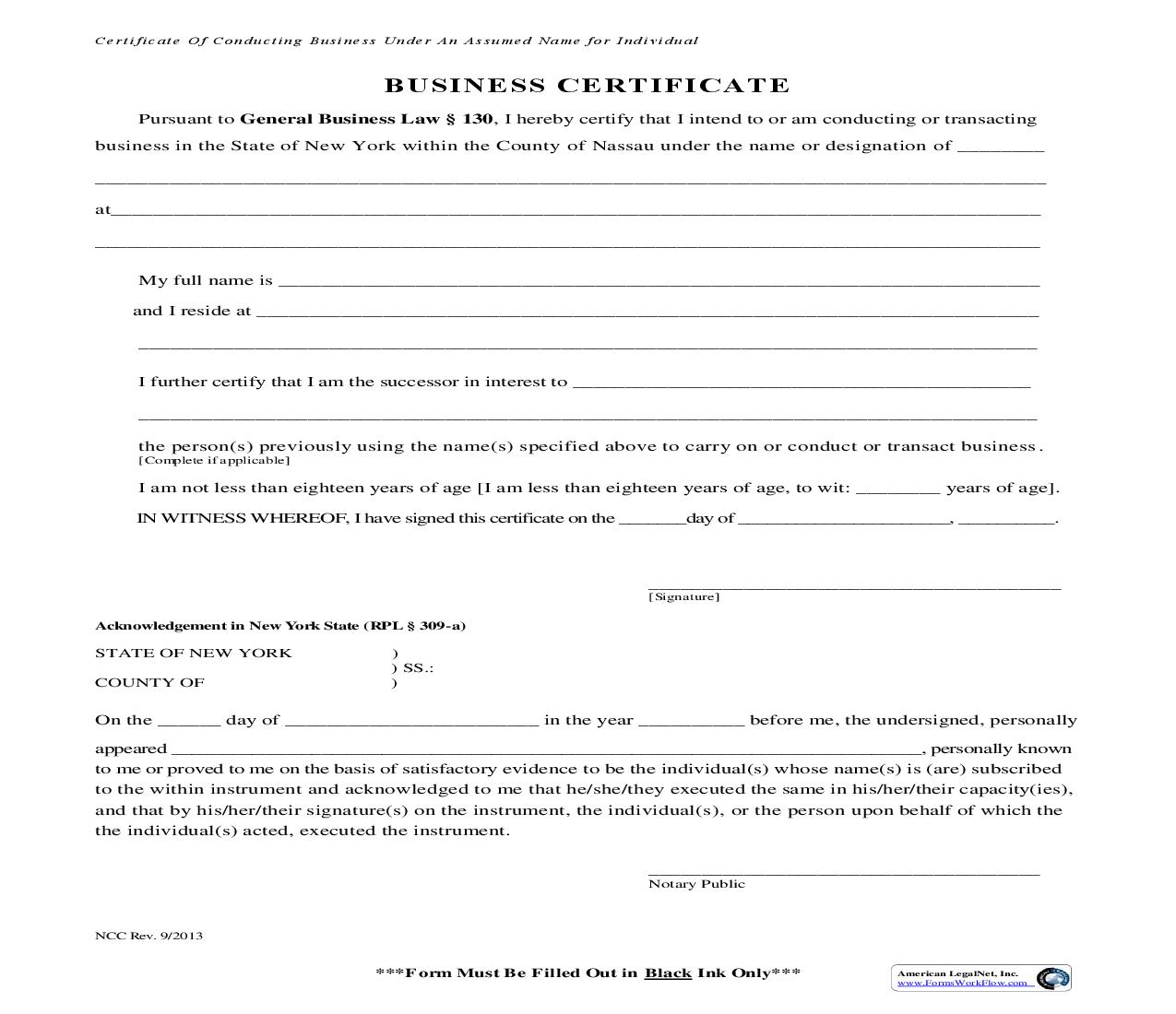 Business Certificate | Pdf Fpdf Doc Docx | New York