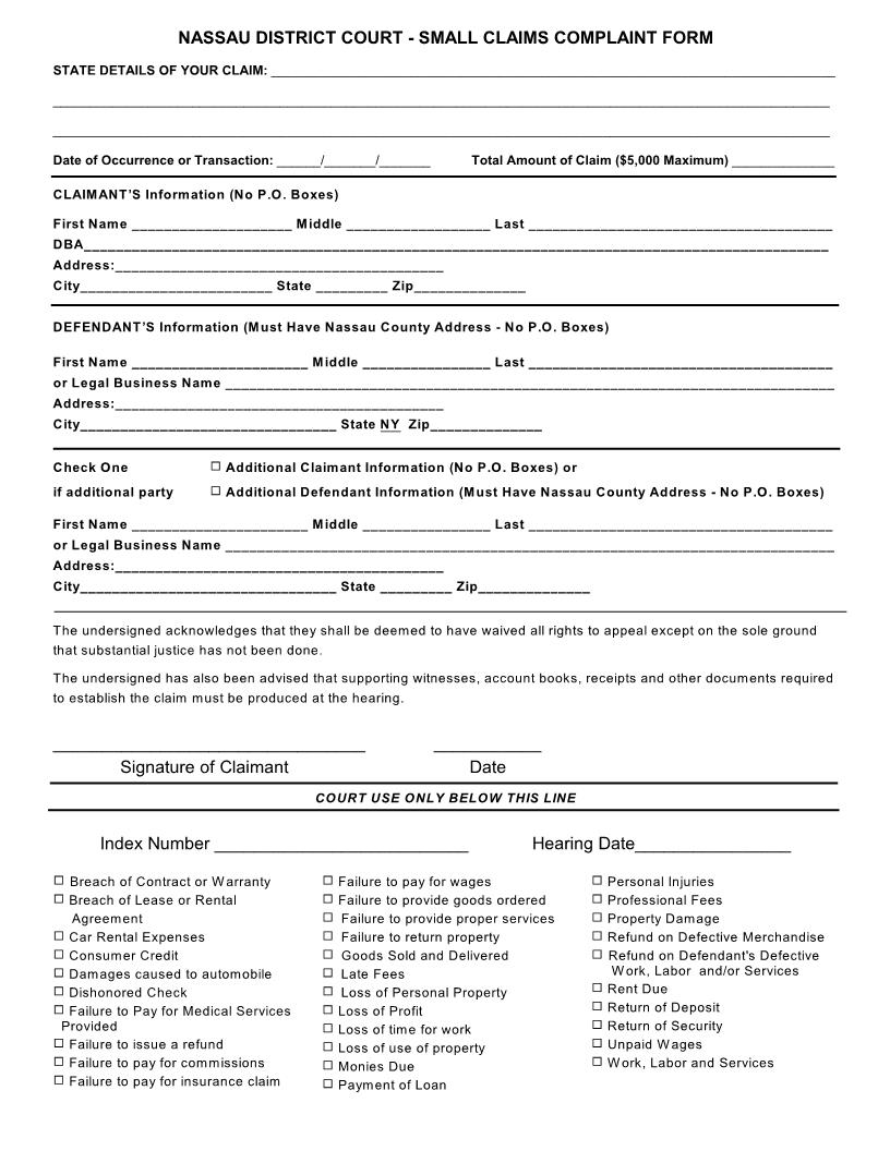 Small Claims Complaint Form | Pdf Fpdf Docx | New York