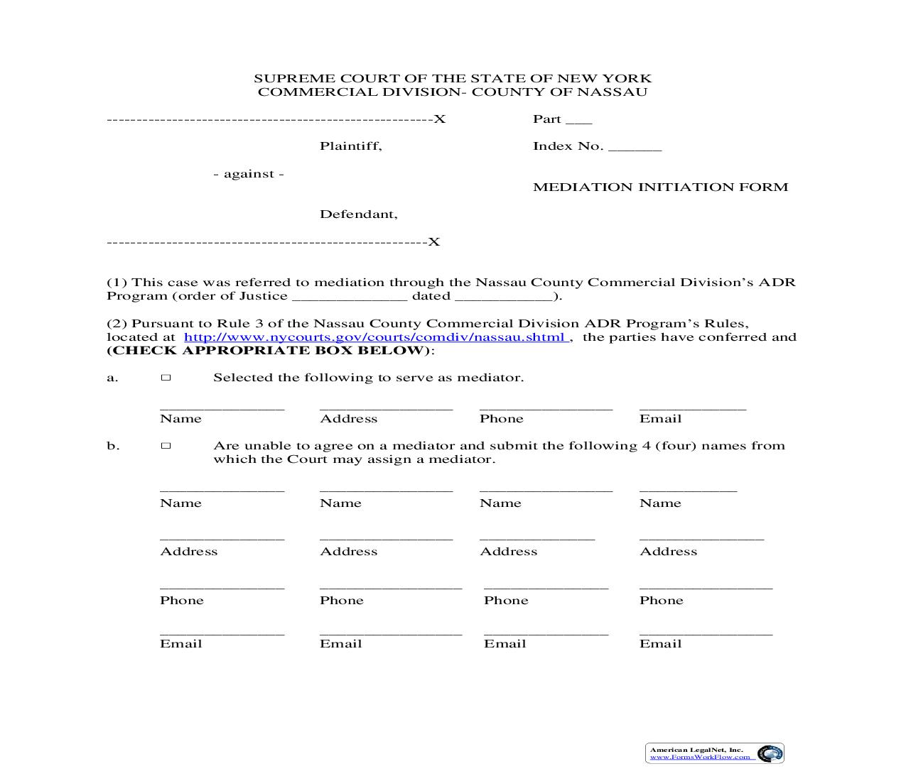 Mediation Initiation Form | Pdf Fpdf Doc Docx | New York