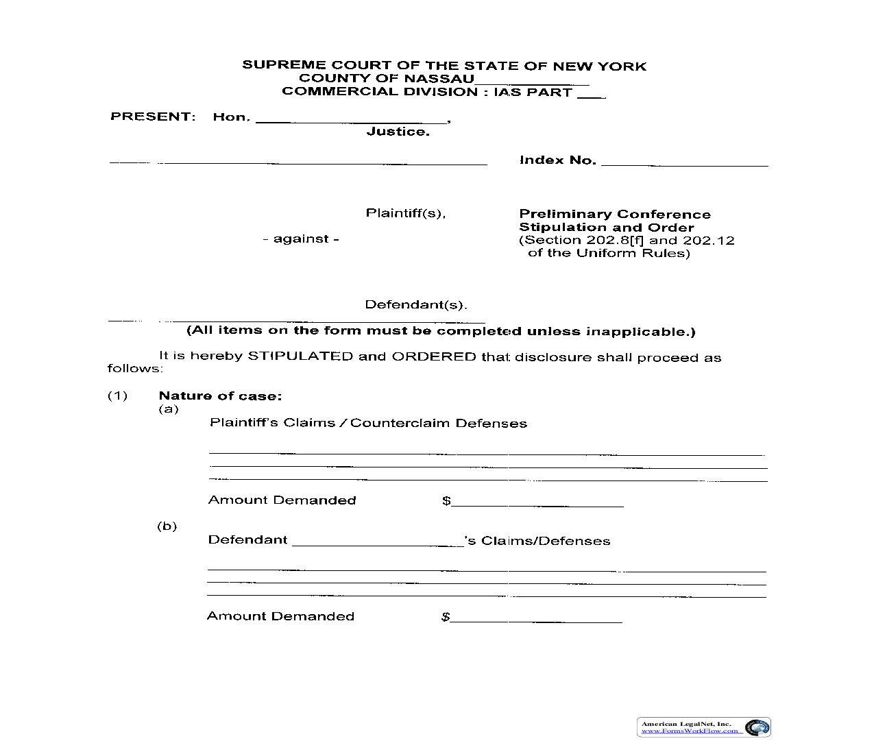 Preliminary Conference Stipulation And Order | Pdf Fpdf Doc Docx | New York