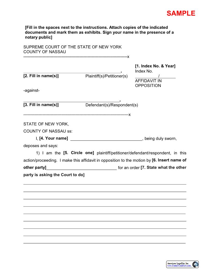 Affidavit In Opposition (Sample And Form) | Pdf Fpdf Docx | New York