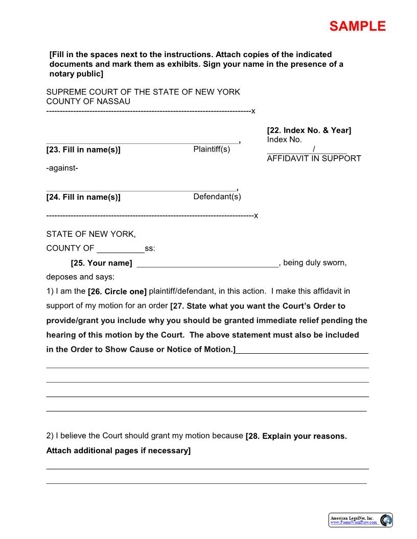 Affidavit In Support (Sample And Form) | Pdf Fpdf Docx | New York