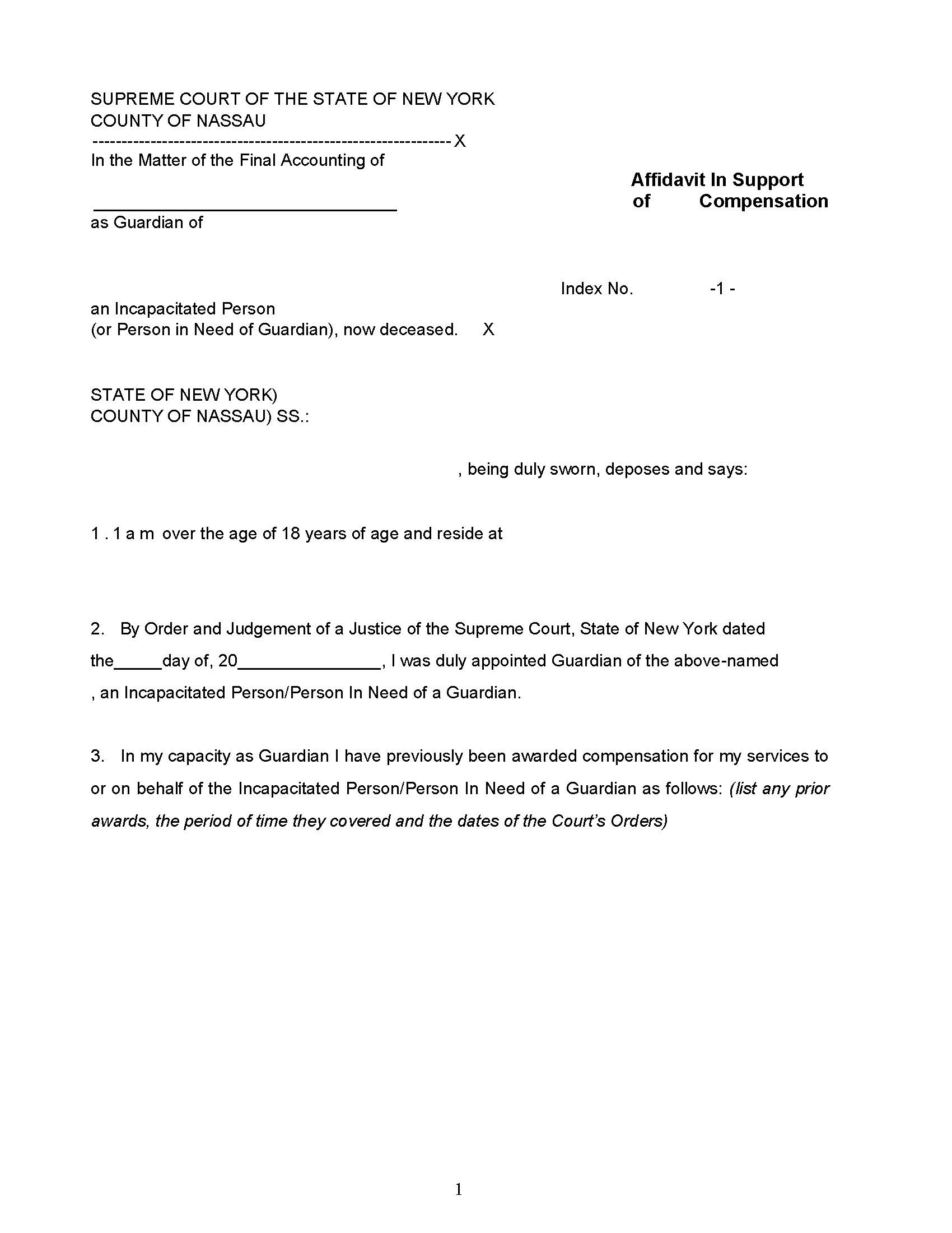 Affidavit In Support Of Compensation (Final Accounting Guardian Of Deceased Ward) | Pdf Fpdf Docx | New York