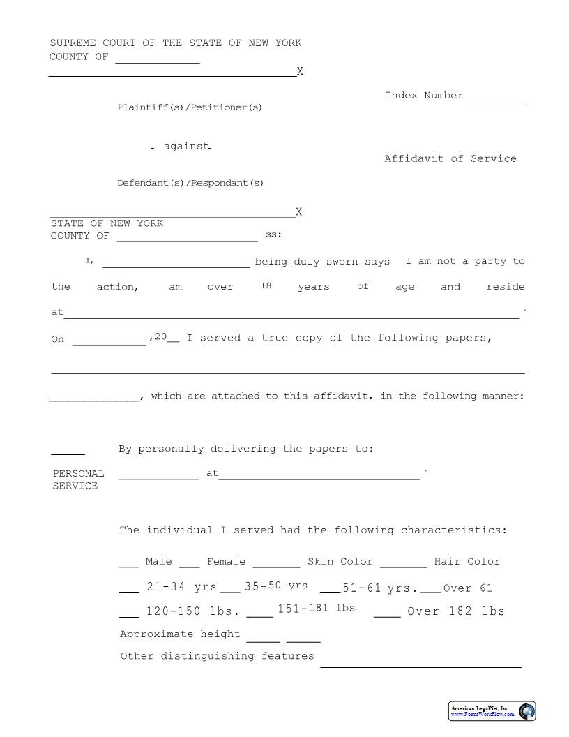 Affidavit Of Service (After Commencement Of Litigation) | Pdf Fpdf Docx | New York