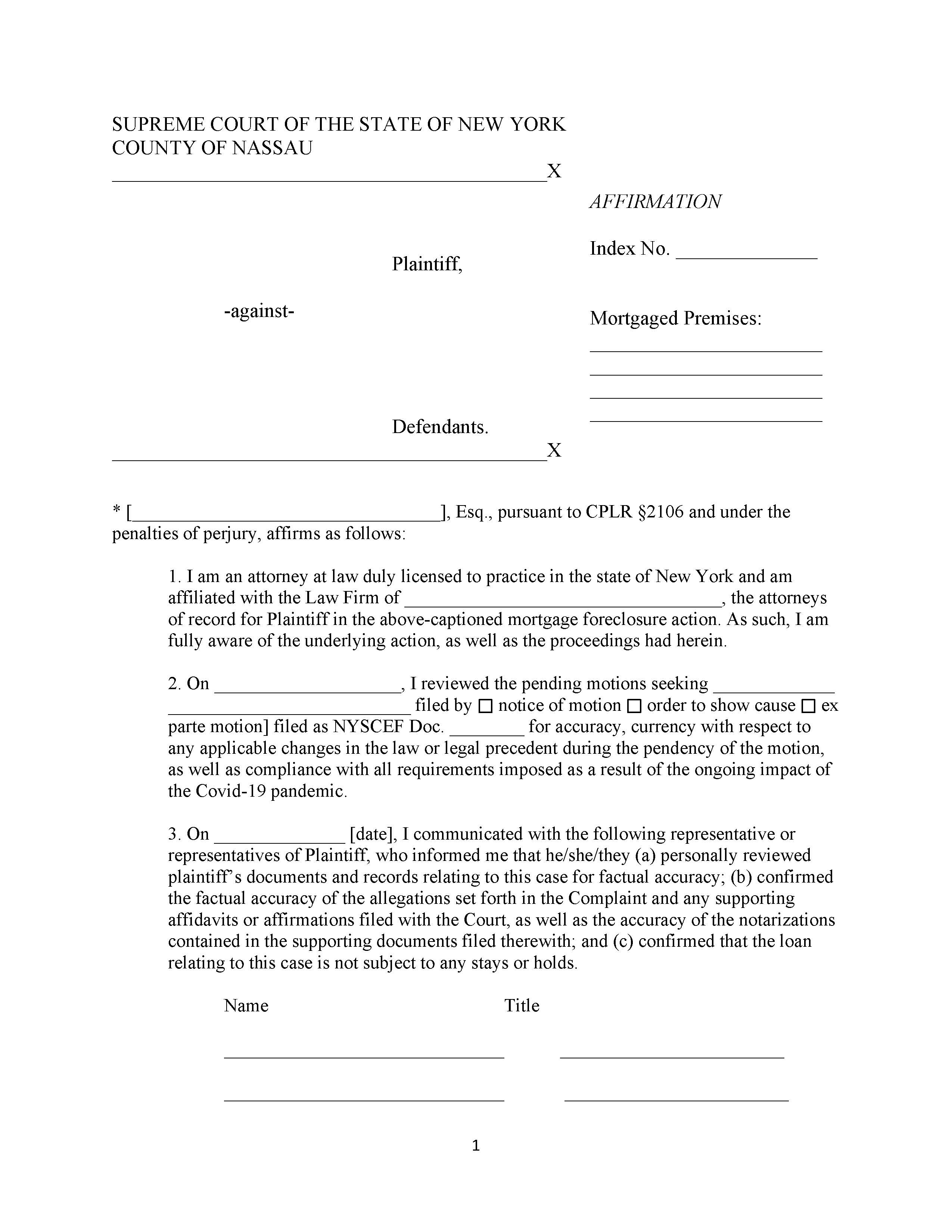 Affirmation (Of Plaintiff - Foreclosure) | Pdf Fpdf Docx | New York