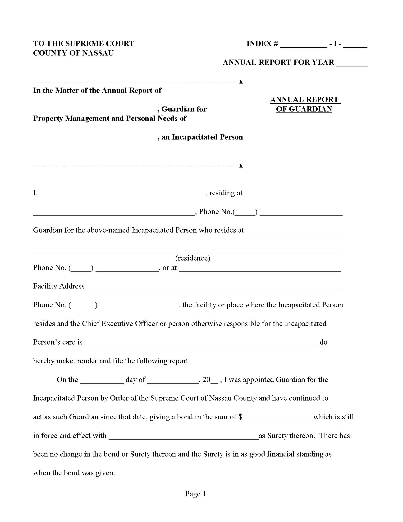 Annual Report Of Guardian (Property Management And Personal Needs) | Pdf Fpdf Docx | New York