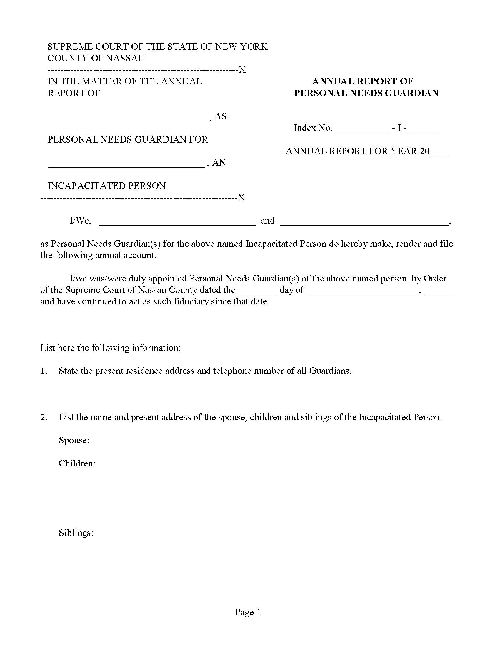 Annual Report Of Personal Needs Guardian | Pdf Fpdf Docx | New York