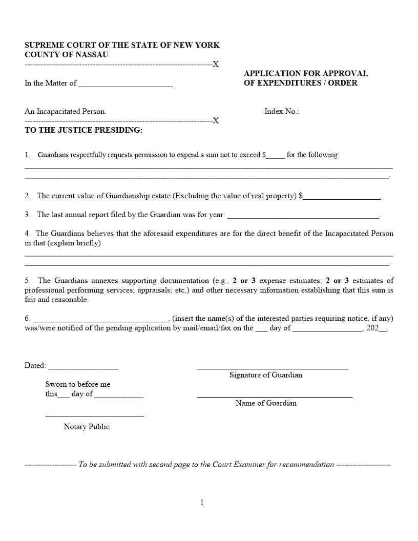 Application For Approval Of Expenditures (Short Form) - Order | Pdf Fpdf Docx | New York