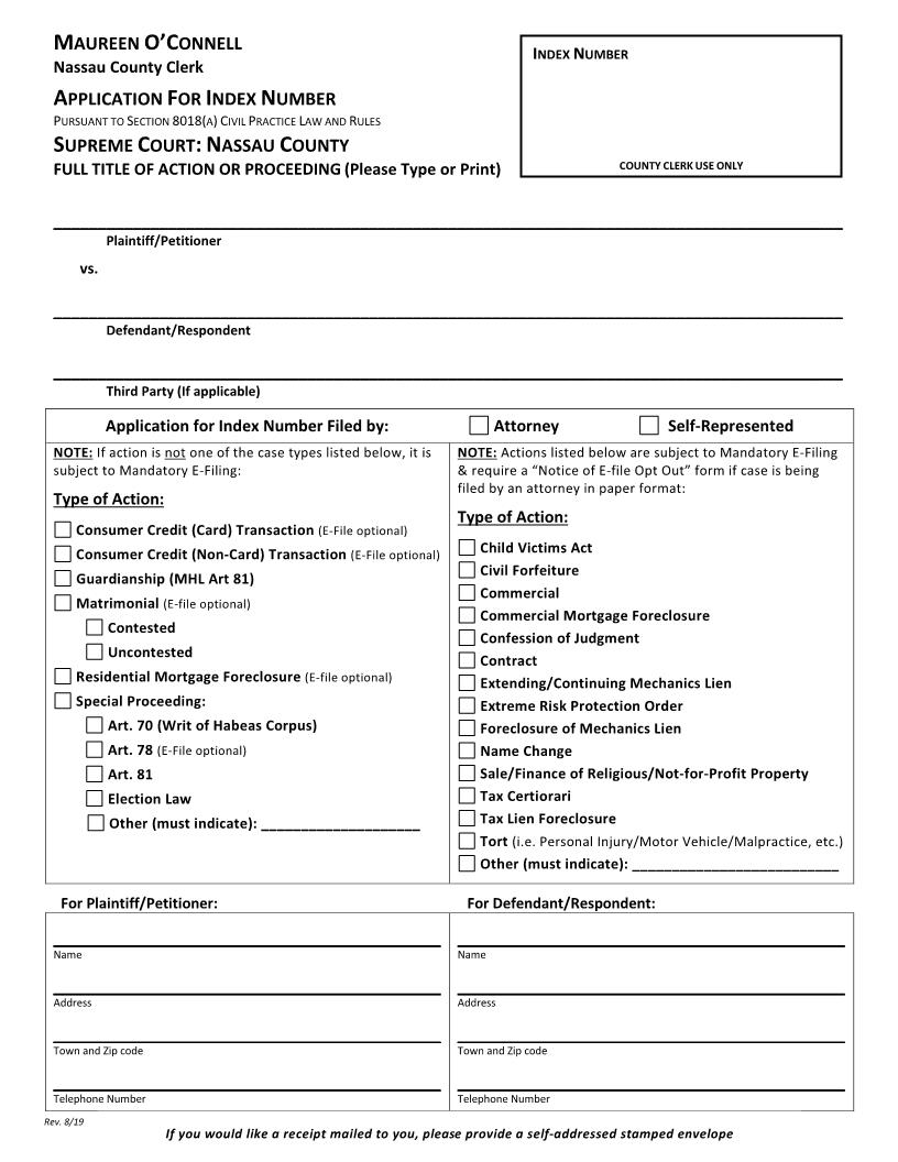 Application For Index Number | Pdf Fpdf Doc Docx | New York