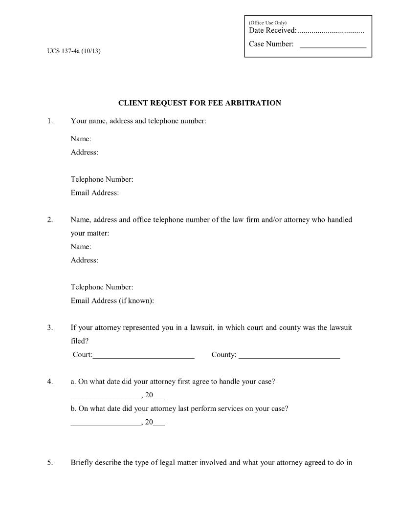 Client Request For Fee Arbitration (Nassau) {UCS 137-4a} | Pdf Fpdf Docx | New York