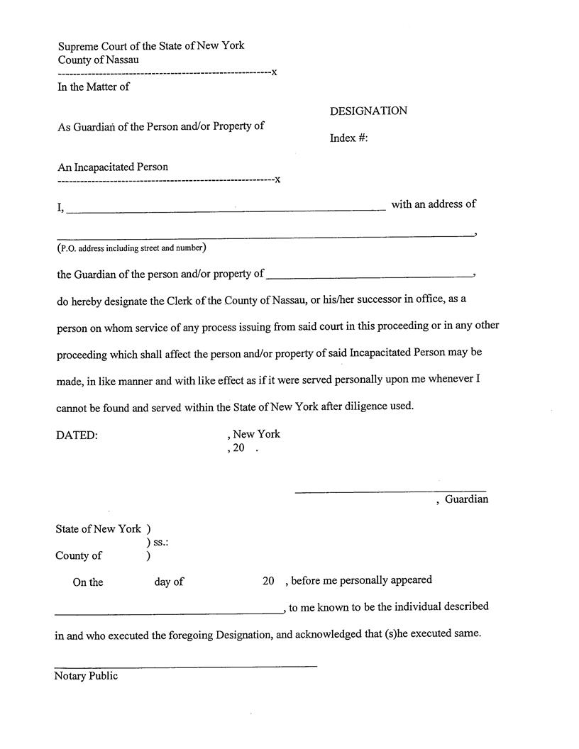 Designation (Of Nassau Clerk For Service Of Process) | Pdf Fpdf Docx | New York