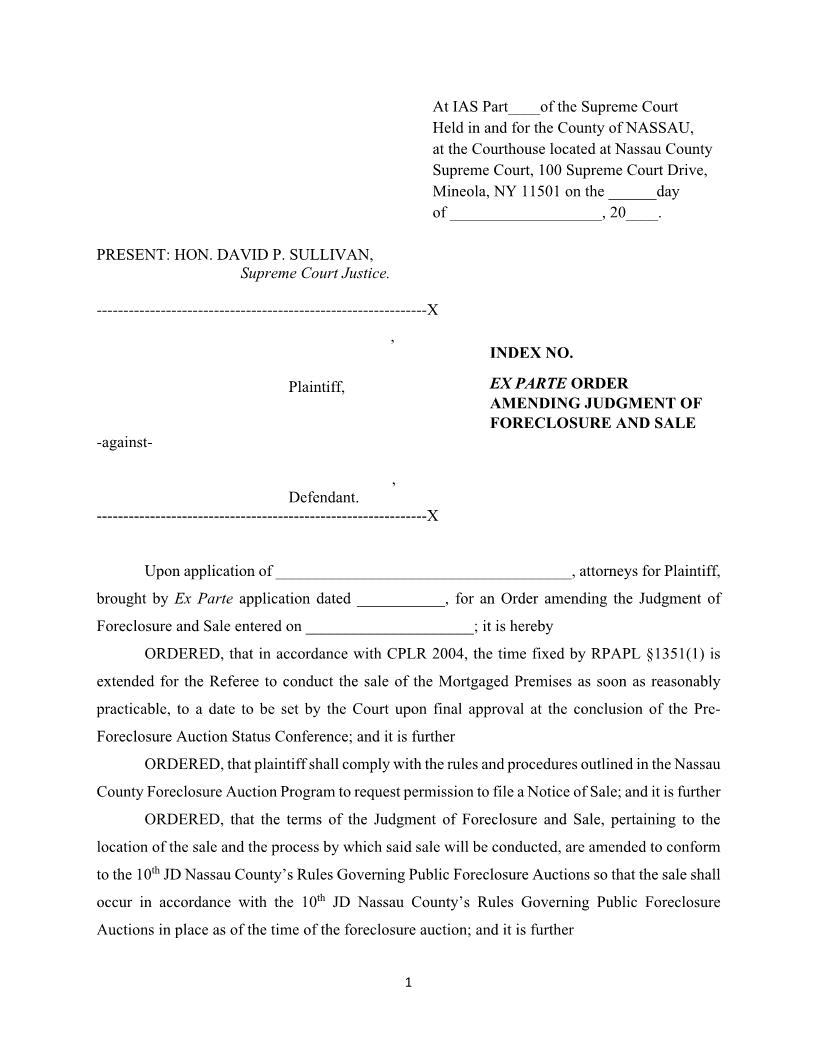 Ex Parte Order Amending Judgment Of Foreclosure And Sale (Judge Sullivan) | Pdf Fpdf Docx | New York