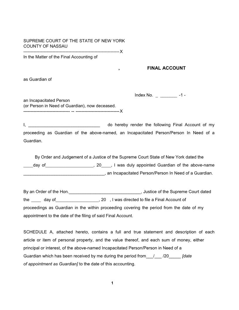 Final Account (Deceased Ward) With Schedules A-F | Pdf Fpdf Docx | New York