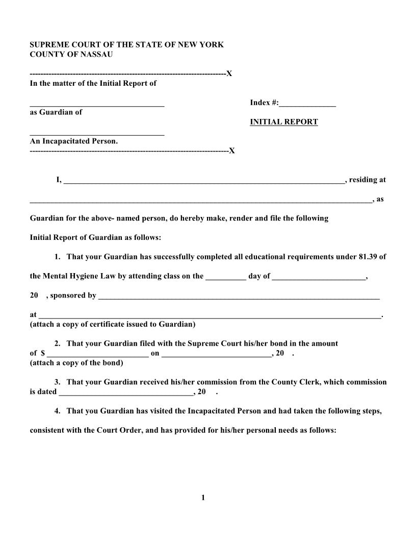 Initial Report (Guardianship - Incapacitated Person) | Pdf Fpdf Docx | New York