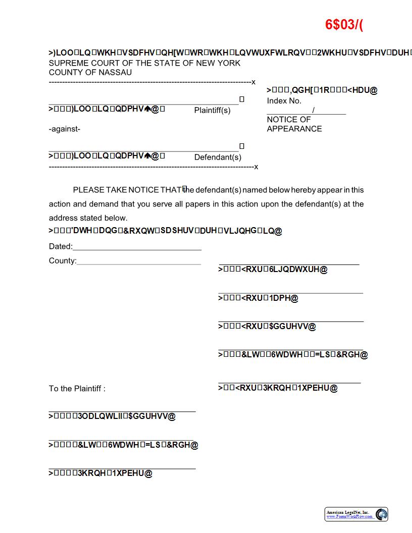 Notice Of Appearance (Sample And Form) | Pdf Fpdf Docx | New York