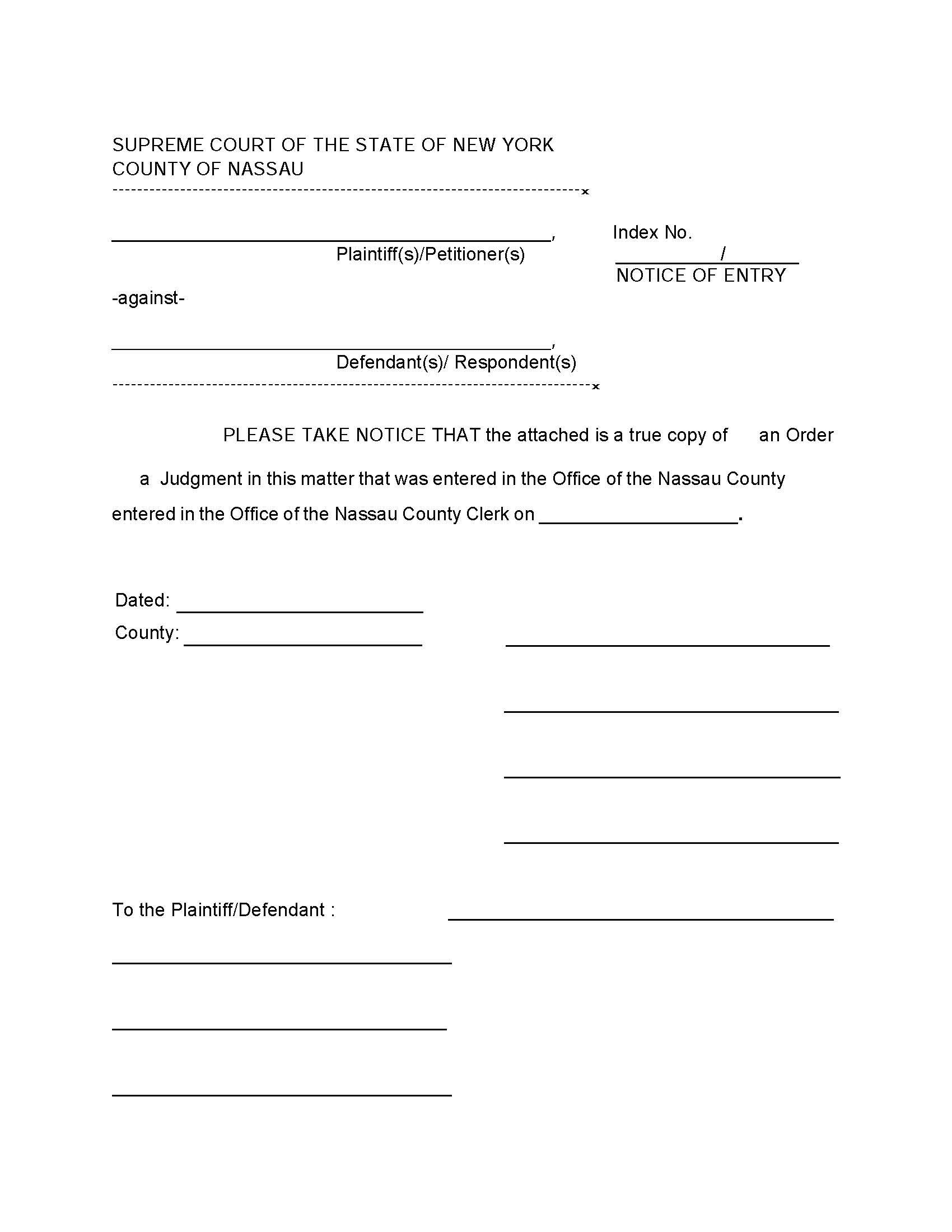 Notice Of Entry With Legal Back (Sample And Form) | Pdf Fpdf Docx | New York