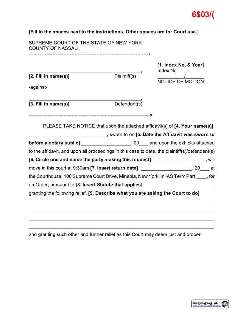 Notice Of Motion (Sample And Form) | Pdf Fpdf Docx | New York